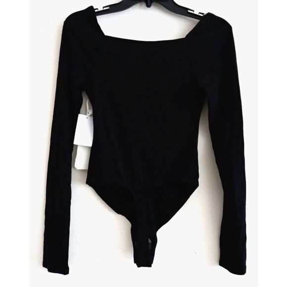 Good American GB0395 Women Sz 2/M Black Good Touch Ruched L/S Thong Bodysuit - Picture 2 of 10